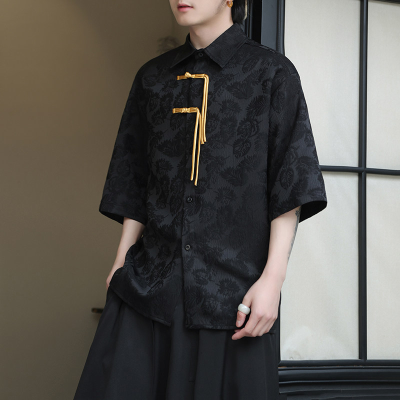 2026夏提花新中式风盘扣团购汉服唐装短袖衬衫A639*P60,男装T恤,钱塘7008(原4008)