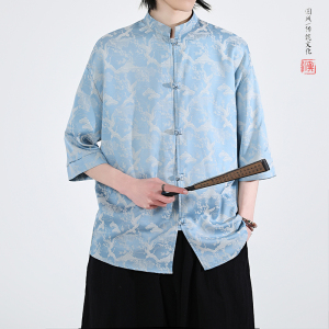 仙鹤提花 夏季新品2026 风 汉服短袖衬衫/衬衣A678-p65图片