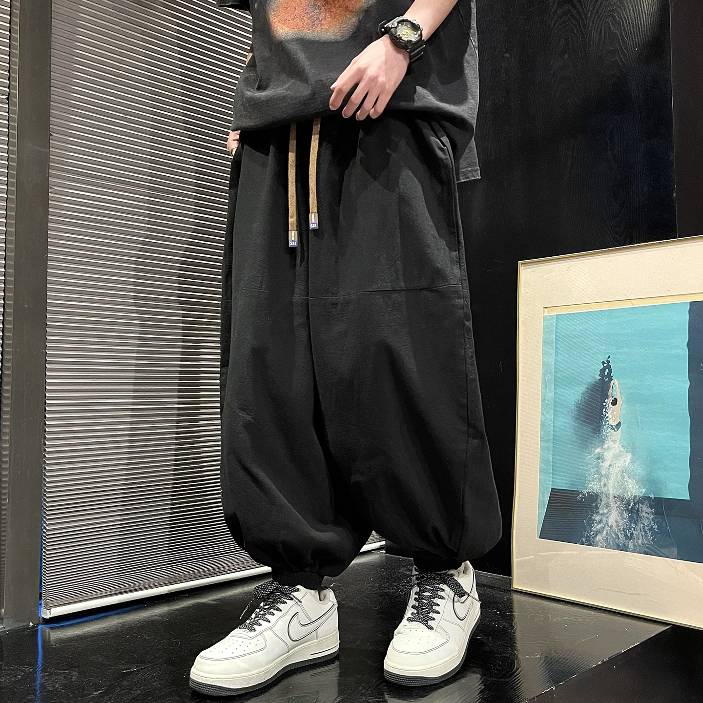 现货棉麻A896黑暗风风2025宽松哈伦灯笼裤子p68，男装休闲裤，钱塘7008(原4008)