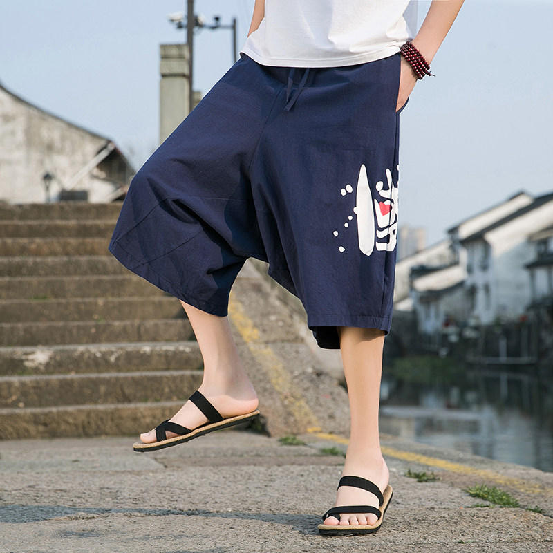 A4012跑量风大码夏2023汉服古风袋鼠裤七分裤p45,男装休闲裤,钱塘7008(原4008)