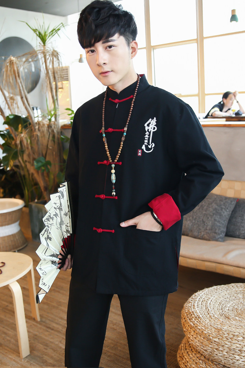 F02中国风2021秋冬新品刺绣佛盘扣汉服套装男P105,男装民族服装,钱塘7008(原4008)