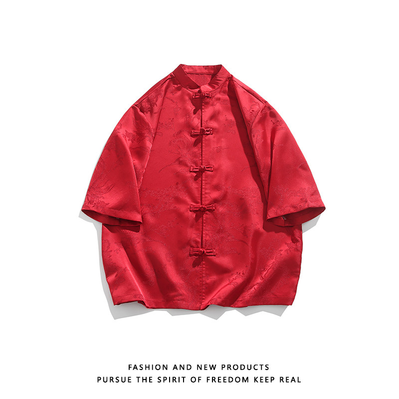 凤凰提花夏季新品2026风汉服短袖衬衫/衬衣A688-p65,男装T恤,钱塘7008(原4008)