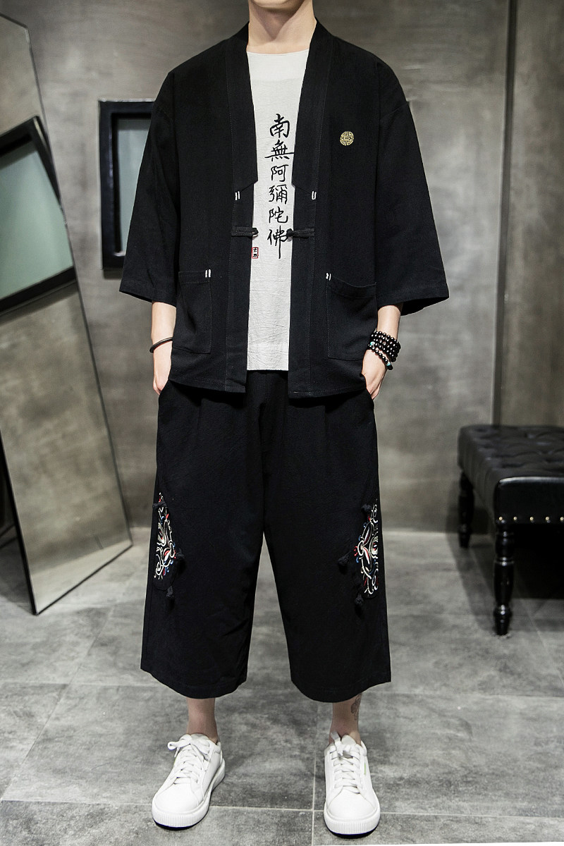 新夏2026大码风刺绣款开衫套装汉服套装A730*p100,男装休闲套装,钱塘7008(原4008)