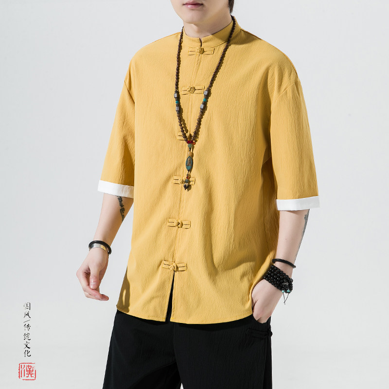 5色夏季2026冰丝抗皱盘扣男短袖衬衫/衬衣A8001*p40,男装T恤,钱塘7008(原4008)