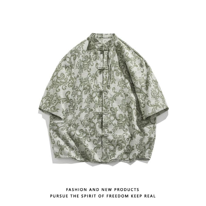 新品夏2025提花3色风汉服短袖衬衫/衬衣A672-p65,男装衬衫,钱塘7008(原4008)