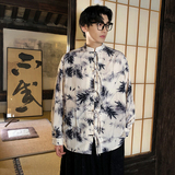 有货！新中式2026春水墨竹风汉服盘扣长袖衬衫A905*P68，男装衬衫，钱塘7008(原4008)
