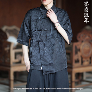 现货！白底黑暗风 蛇扣 麦穗提花  风 短袖衬衫A666*P65图片