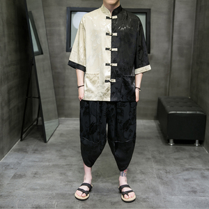 A3019*爆款大码2021中国风 大龙对拼设计 冰丝 开衫汉服套装p90图片