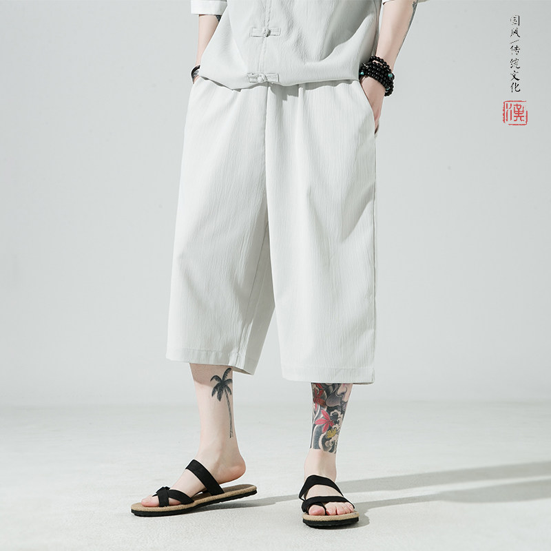 2026夏百搭新款风大码冰丝绉宽松七分裤A9000-p35,男装牛仔裤,钱塘7008(原4008)