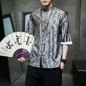 跑量夏2026 红色冰丝5色 风 汉服短袖衬衫/衬衣A867-p48图片