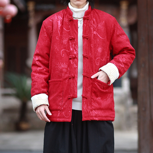 灯芯绒提花龙2025新中式盘扣棉袄 唐装红棉衣A552-P148，男装棉衣，钱塘7008(原4008)