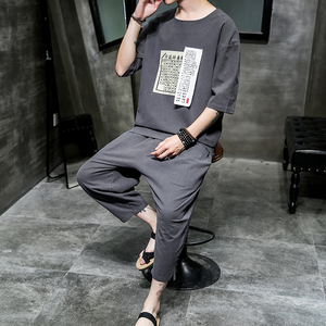 A765*夏大码中国风2021人气 贴布印花 短袖套装P95图片