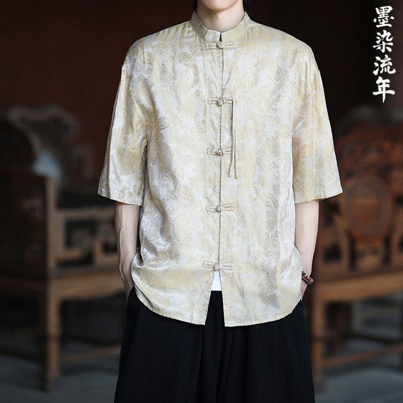 2色八角提花 夏季新品2025 风 汉服短袖衬衫/衬衣A686-p48图片