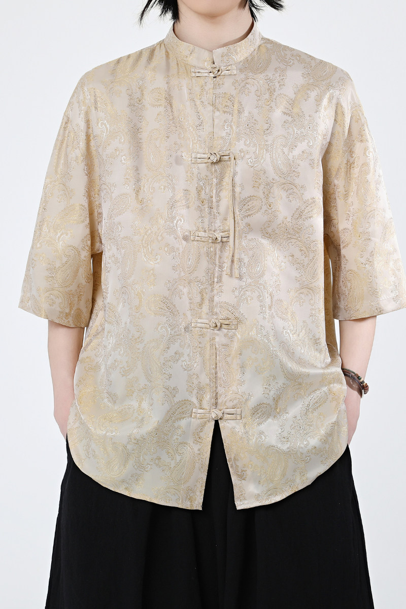 2色八角提花夏季新品2026风汉服短袖衬衫/衬衣A686-p48,男装T恤,钱塘7008(原4008)