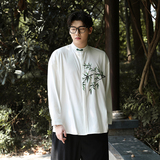 竹子印花新风2025秋季婚礼绸缎盘扣长袖衬衫A906*P68，男装衬衫，钱塘7008(原4008)