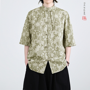 新品夏2025 提花3色 风 汉服短袖衬衫/衬衣A672-p65图片