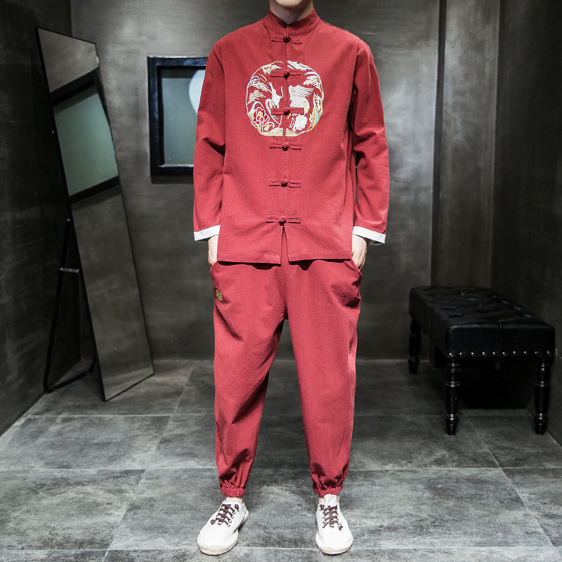 A780*秋冬2021大码中国风棉麻盘扣汉服套装p125(不低148),男装休闲套装,钱塘7008(原4008)