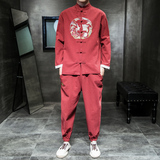 A780*秋冬2021大码中国风棉麻盘扣汉服套装p125(不低148)，男装休闲套装，钱塘7008(原4008)