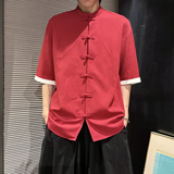 5色夏季2025冰丝抗皱盘扣男短袖衬衫/衬衣A8001*p40，男装T恤，钱塘7008(原4008)