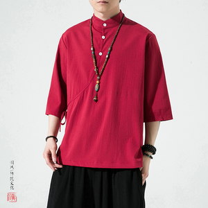 特价纽扣款 风夏2026 唐装汉服 男短袖T恤A863冰丝 p45图片