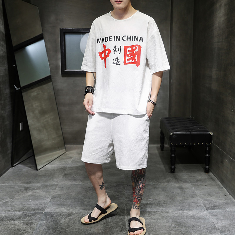 A1073夏季2021大码中国风中国印花汉服套装p85,男装休闲套装,钱塘7008(原4008)
