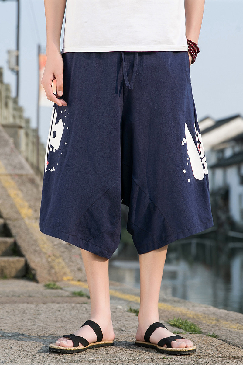 棉麻裤风大码夏2025夏汉服哈伦裤袋鼠裤七分裤A4012-p45,男装牛仔裤,钱塘7008(原4008)