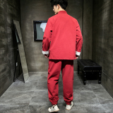 A1007中国风2021飞龙刺绣棉麻盘扣/唐装/汉服套装P130，男装民族服装，钱塘7008(原4008)