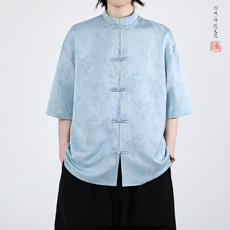 麦穗提花夏季新品2026风汉服短袖衬衫/衬衣A677-p65,男装T恤,钱塘7008(原4008)