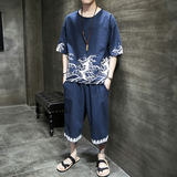 2026夏款新套装新品棉麻T恤+七分裤A005-P80，男装牛仔裤，钱塘7008(原4008)