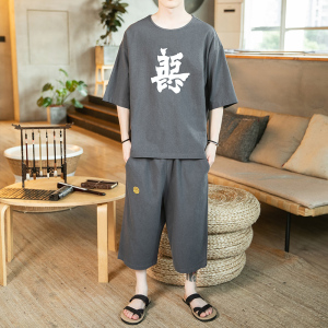 A1033*咖啡厅2021中国风善恶 反光/设计 短袖T恤+七分裤套装P90图片