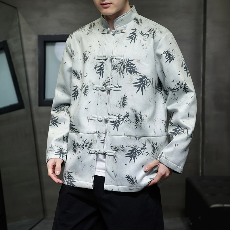 2026春新中式麂皮绒竹子唐装汉服夹克外套A658-P105,男装夹克,钱塘7008(原4008)