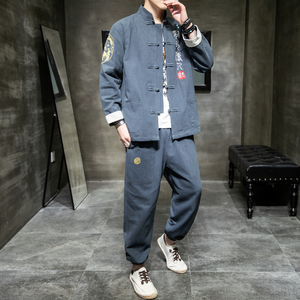 A1003风2021双臂刺绣 棉麻盘扣/唐装/汉服套装图片