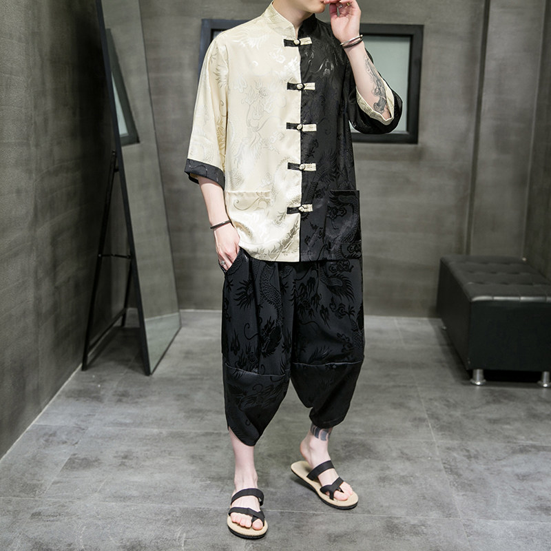 A3019*主推大码2021中国风 大龙面料 冰丝 开衫套装 汉服套装p90图片