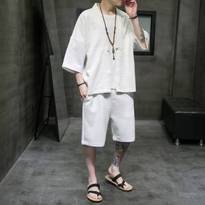 A3026*大码2021中国风 华夫格爆款 开衫落肩汉服套装p85图片