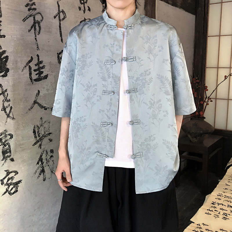 麦穗提花夏季新品2026风汉服短袖衬衫/衬衣A677-p65,男装T恤,钱塘7008(原4008)