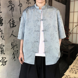 麦穗提花夏季新品2026风汉服短袖衬衫/衬衣A677-p65，男装T恤，钱塘7008(原4008)