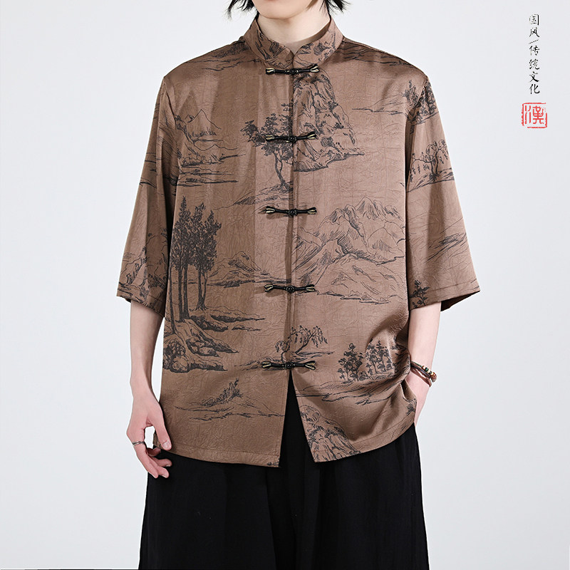夏季新品2025风汉服短袖衬衫/衬衣A675-p65,男装衬衫,钱塘7008(原4008)