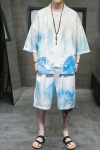A3029*大码夏季男2021中国风沙滩 冰丝面料 d短袖汉服套装p80图片