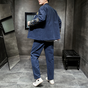 A702中国风大码男2021秋冬刺绣款龙 盘扣 棉麻汉服套装P120图片
