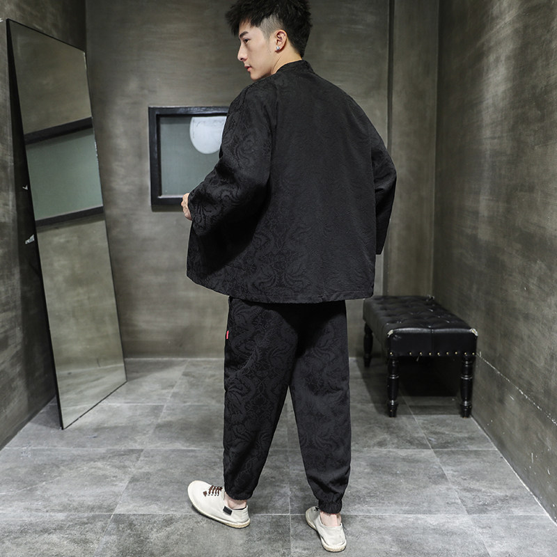 A1085*春夏2021大码中国风加厚提花款龙凤开衫汉服套装p100,男装休闲套装,钱塘7008(原4008)