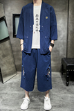 A730*男款2021大码夏季中国风刺绣款开衫套装汉服套装p100，男装休闲套装，钱塘7008(原4008)