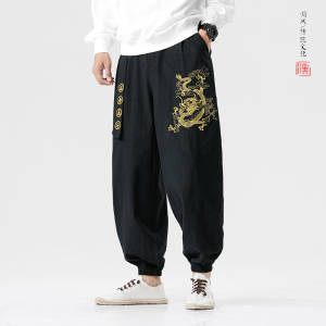 K108白底中国风大码2021春宽松版 龙争虎斗刺绣  束脚萝卜裤p65图片