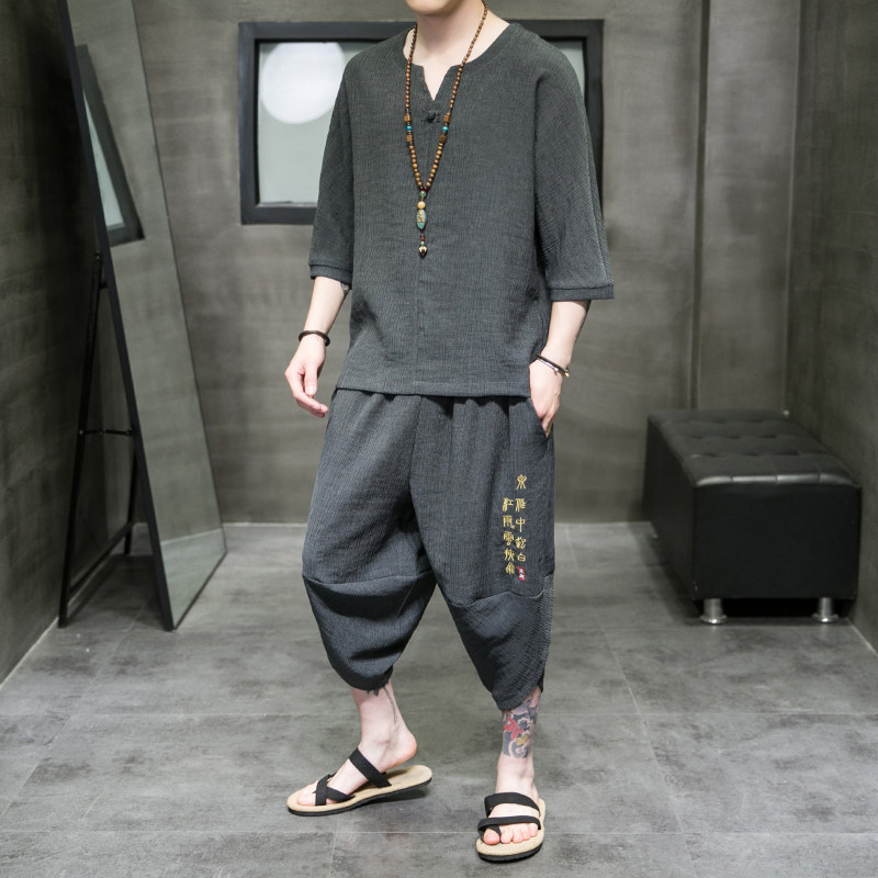 A3002*中国风2021 冰丝款 T恤+七分裤哈伦裤套装P90图片