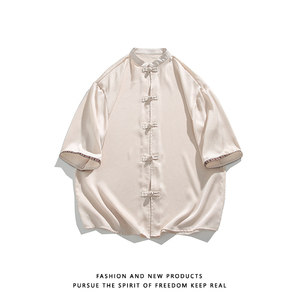 现货新品夏2026 过年红红冰丝3色 汉服短袖衬衫/衬衣A670-p60图片