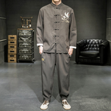 A2033*新品2021夏款仙鹤刺绣中国风大码T恤套装P95，男装休闲套装，钱塘7008(原4008)