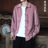 主打2026秋新中式风细绒材质盘扣长袖提花衬衫A693*P70，男装衬衫，钱塘7008(原4008)