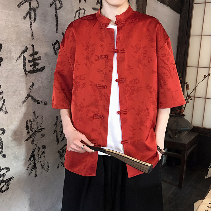 麦穗提花夏季新品2026风汉服短袖衬衫/衬衣A677-p65,男装T恤,钱塘7008(原4008)