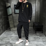 A797*2021秋冬风无畏棉麻长袖束脚裤套装，男装休闲套装，钱塘7008(原4008)