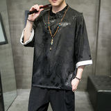 2026夏季风冰丝大龙提花立领设计短袖T恤A3012-p50，男装T恤，钱塘7008(原4008)