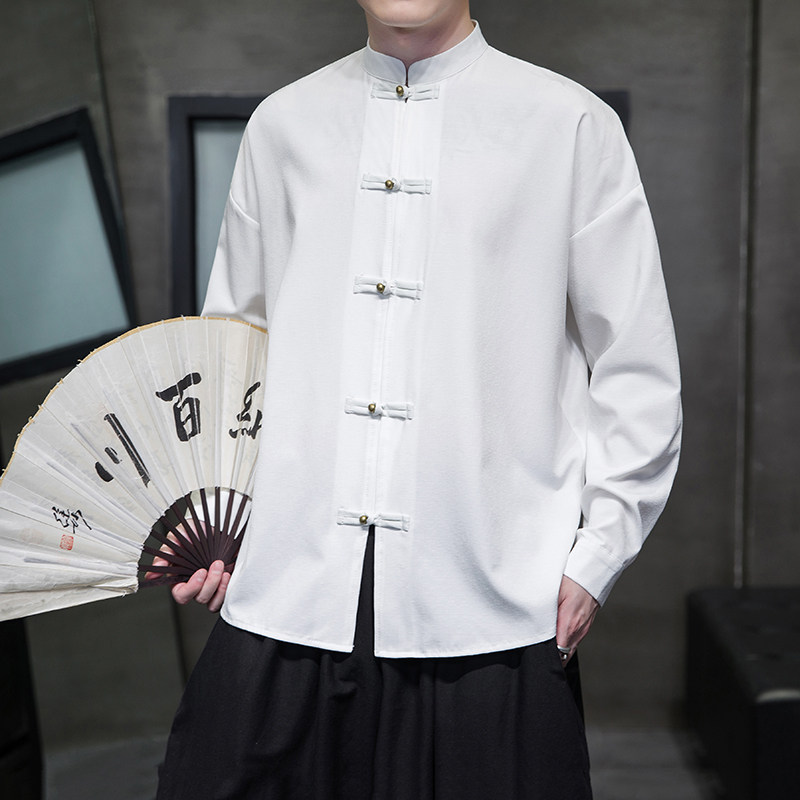 2026春百搭盘扣风订婚唐装长袖衬衫珠子款A991*P70,男装衬衫,钱塘7008(原4008)